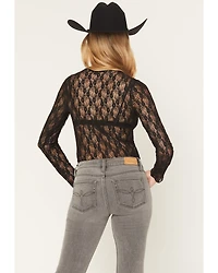 Ash & Violet Women's Solid Lace Long Sleeve Sheer Shirt