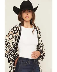 POL Women's Floral Crochet Long Sleeve Kimono