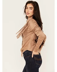 Idyllwind Women's Fate Faux Suede Fringe Long Sleeve Button-Down Tie-Front Shirt