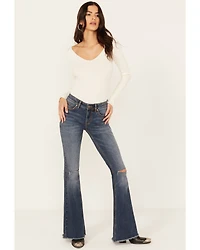Shyanne Women's Sand Palm Medium Wash Mid Rise Stretch Flare Jeans