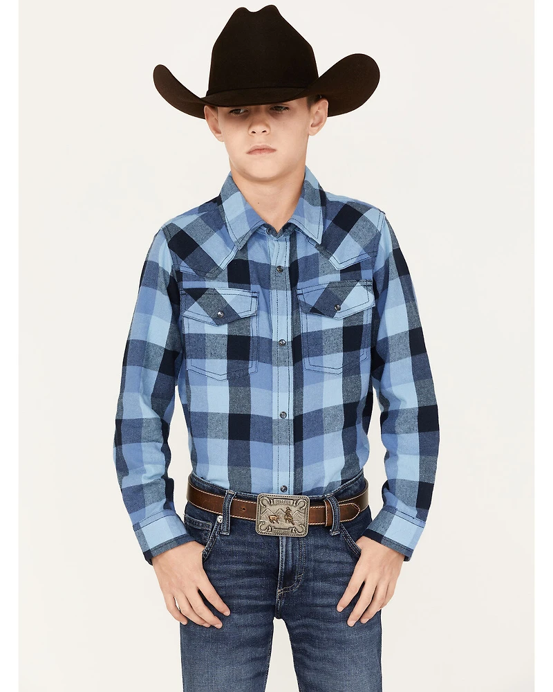 Cody James Boys' Plaid Print Long Sleeve Snap Western Flannel Shirt