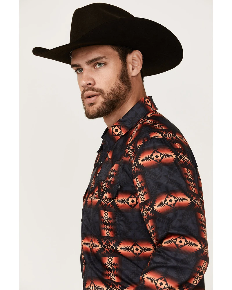 Rock & Roll Denim Men's Tek Southwestern Print Long Sleeve Snap Western Shirt
