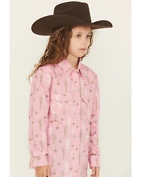 Panhandle Girls Cactus Print Long Sleeve Snap Western Shirt