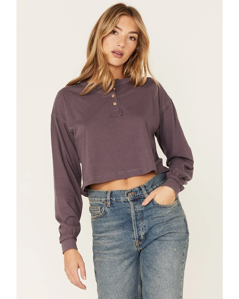 Cleo + Wolf Women's Boxy Boyfriend Long Sleeve Henley Shirt