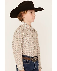 Rock & Roll Denim Boys Geo Print Long Sleeve Pearl Stretch Snap Western Shirt