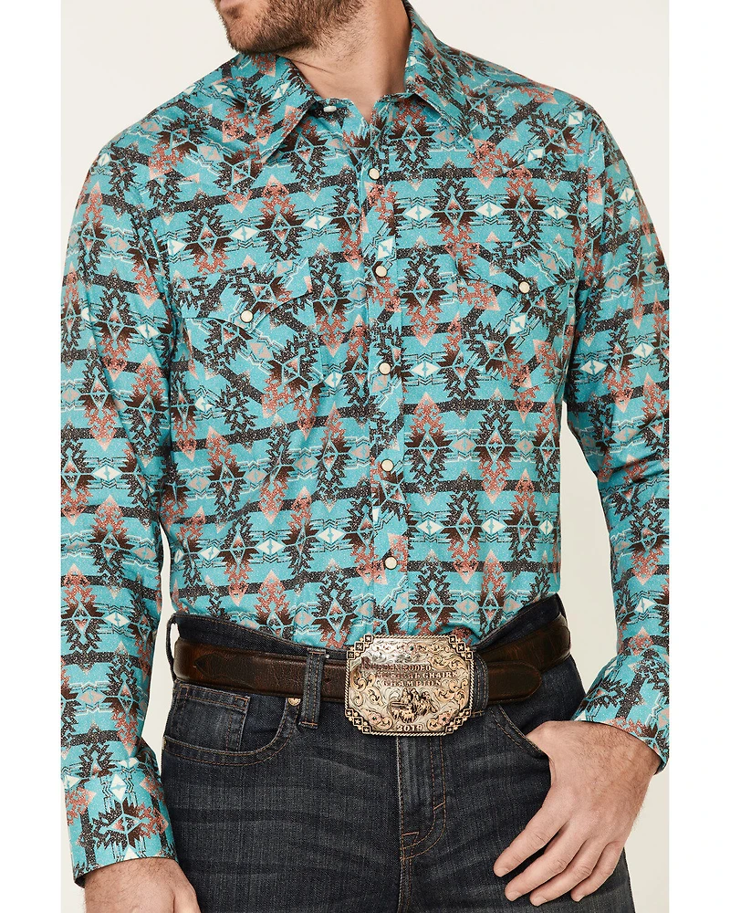 Rock & Roll Denim Men's Southwestern Print Long Sleeve Snap Western Shirt