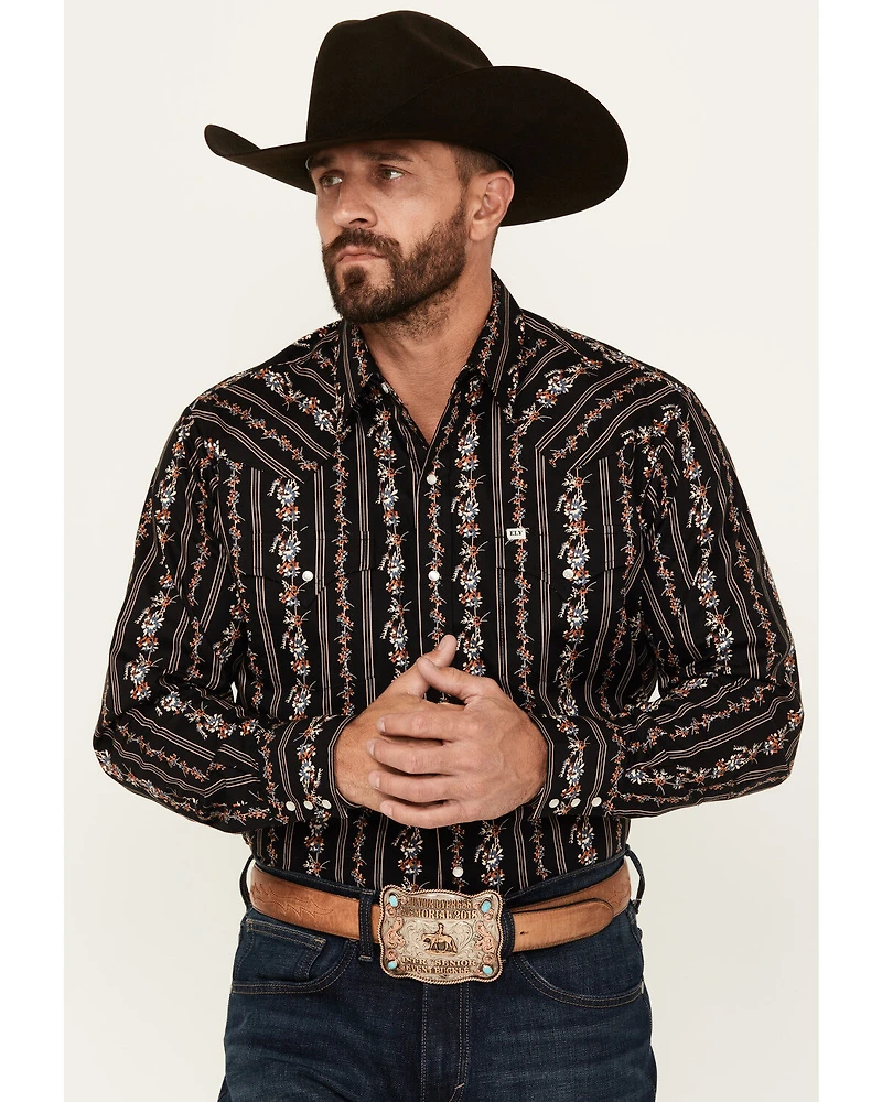 Ely Walker Men's Floral Striped Long Sleeve Pearl Snap Western Shirt