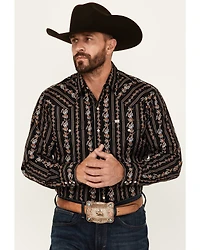 Ely Walker Men's Floral Striped Long Sleeve Pearl Snap Western Shirt