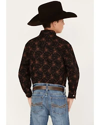 Panhandle Boys' Floral Print Long Sleeve Pearl Snap Western Shirt