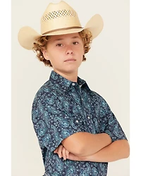 Panhandle Boys' Paisley Print Short Sleeve Snap Western Shirt