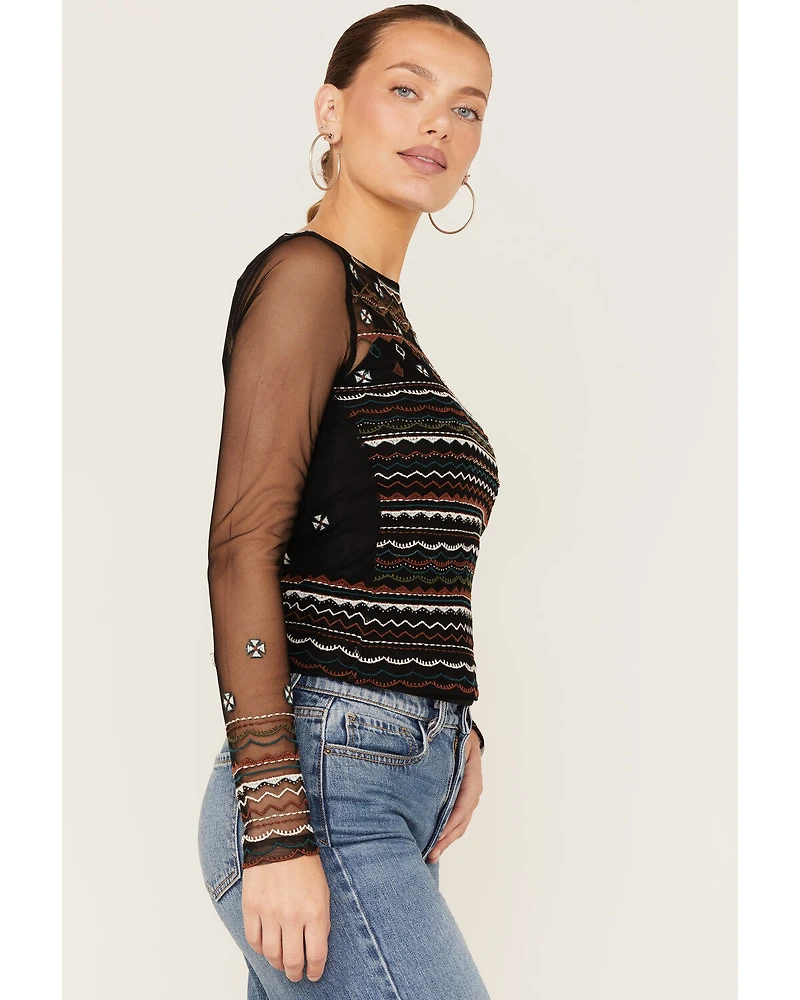 Shyanne Women's Beaded Mesh Crop Top