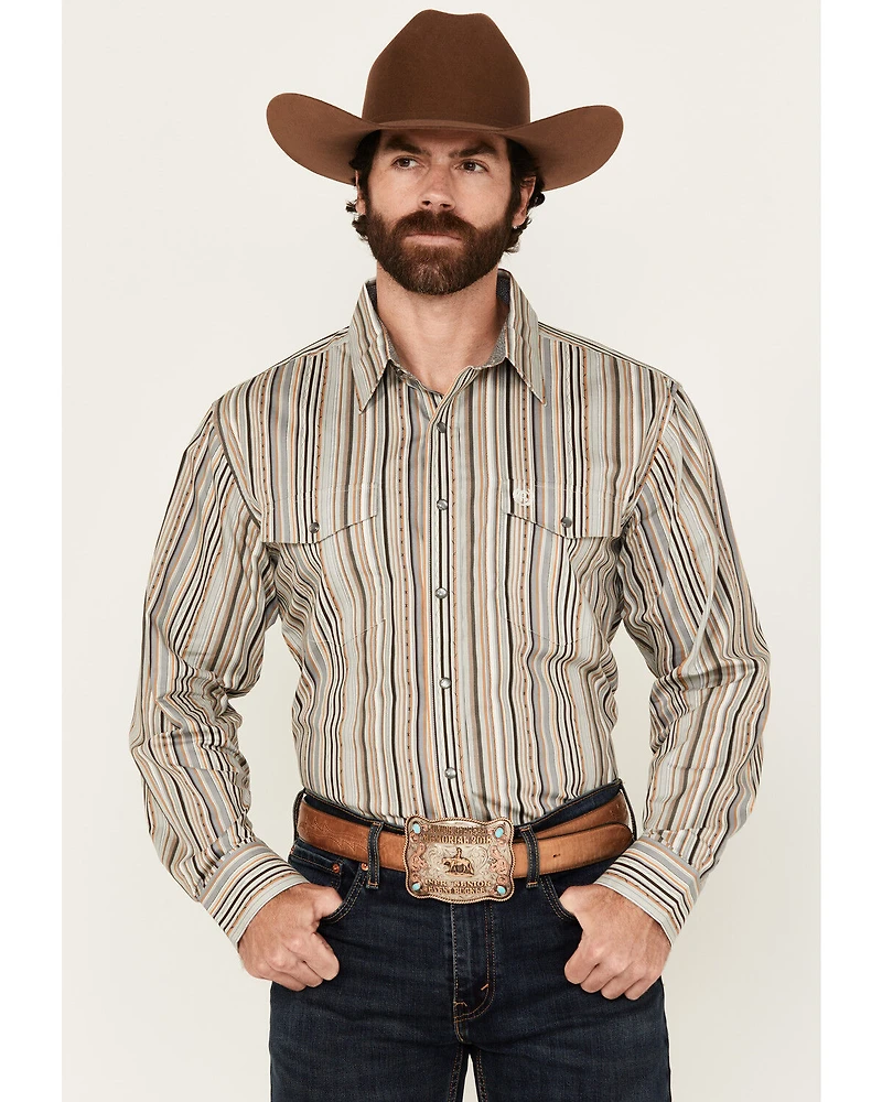 Panhandle Select Men's Striped Long Sleeve Pearl Snap Western Shirt
