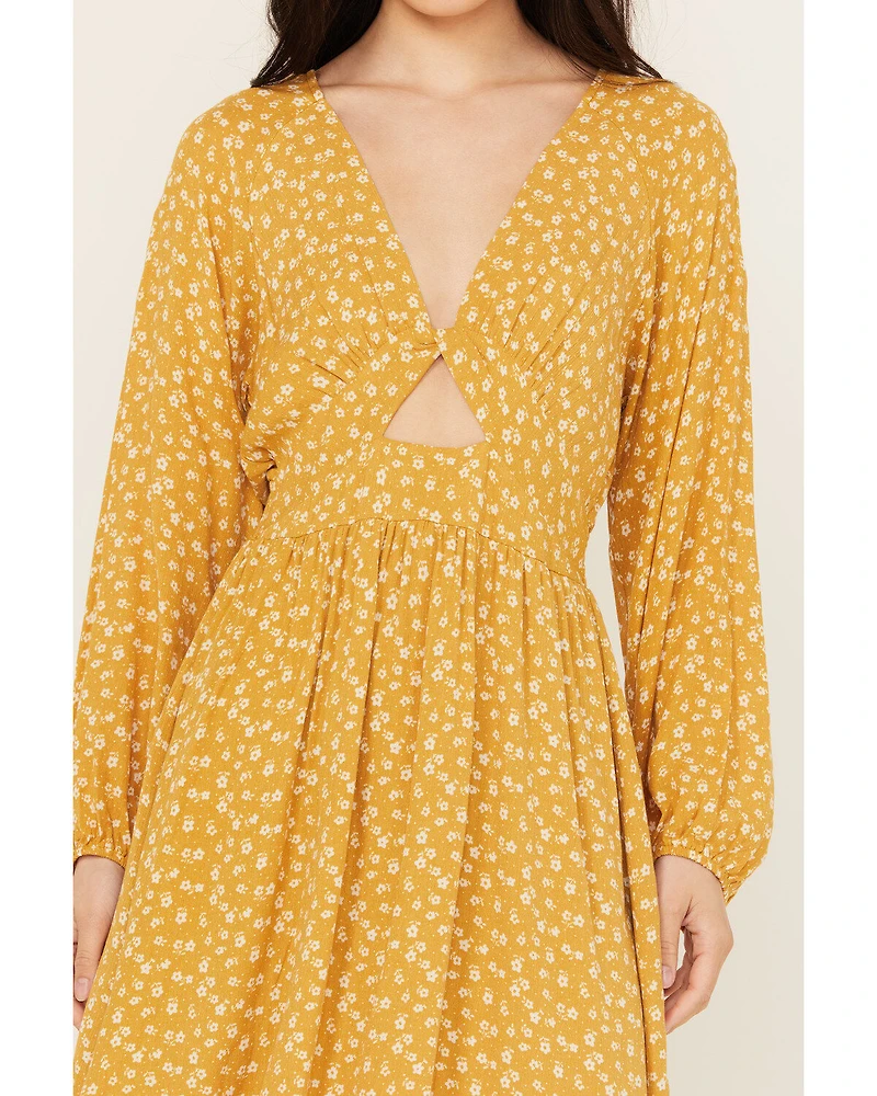 Wild Moss Women's Ditsy Floral Print Cut Out Mini Dress