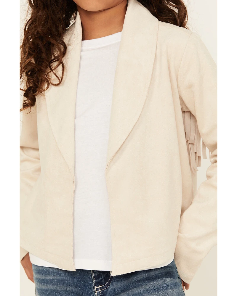 Shyanne Girls' Solid Fringe Open Front Faux Suede Jacket