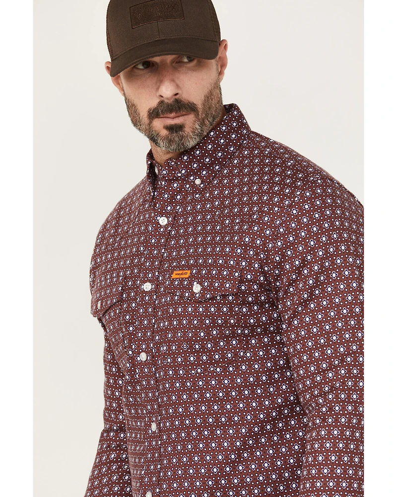 Wrangler Men's FR Geo Print Long Sleeve Button-Down Work Shirt
