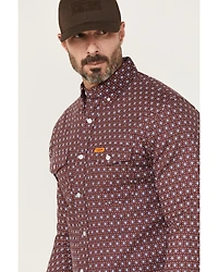 Wrangler Men's FR Geo Print Long Sleeve Button-Down Work Shirt