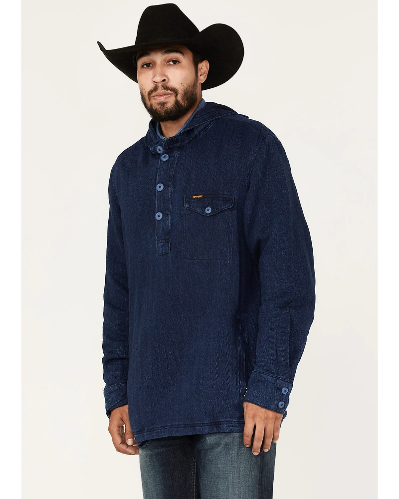 Wrangler Men's Solid Lightweight 1/4 Button Front Unlined Hooded Pullover