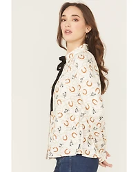 Wrangler Retro Women's Horseshoe Print Neck Tie Long Sleeve Button-Down Western Shirt