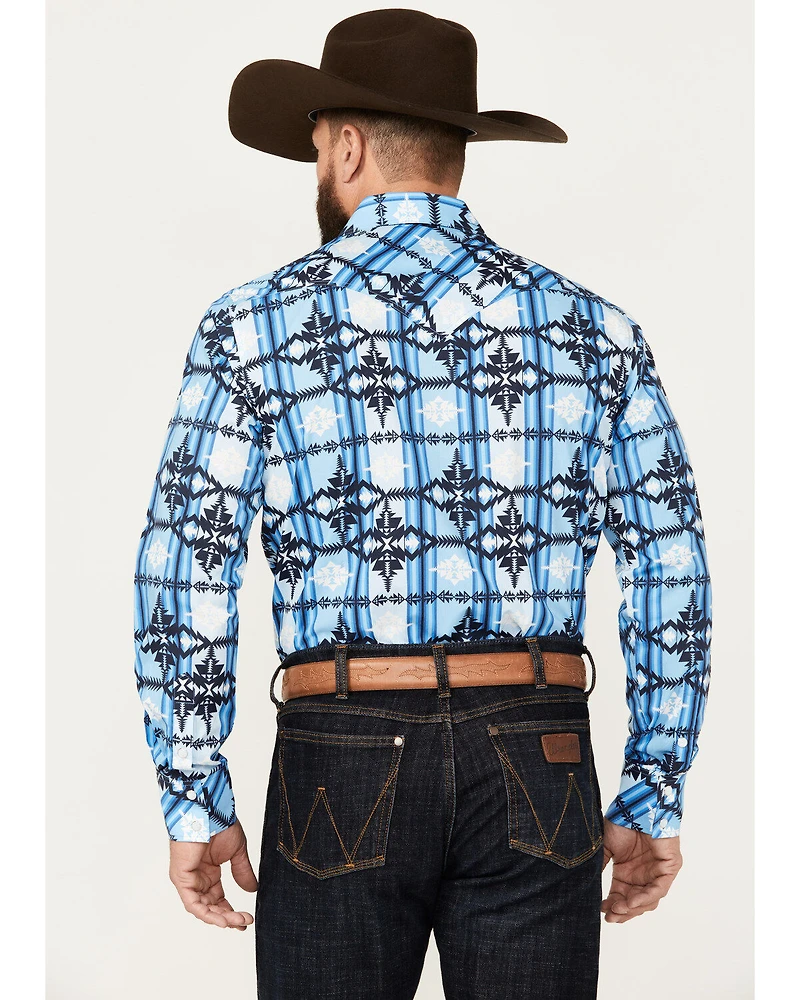 Rock & Roll Denim Men's Southwestern Print Vintage Long Sleeve Pearl Snap Western Shirt