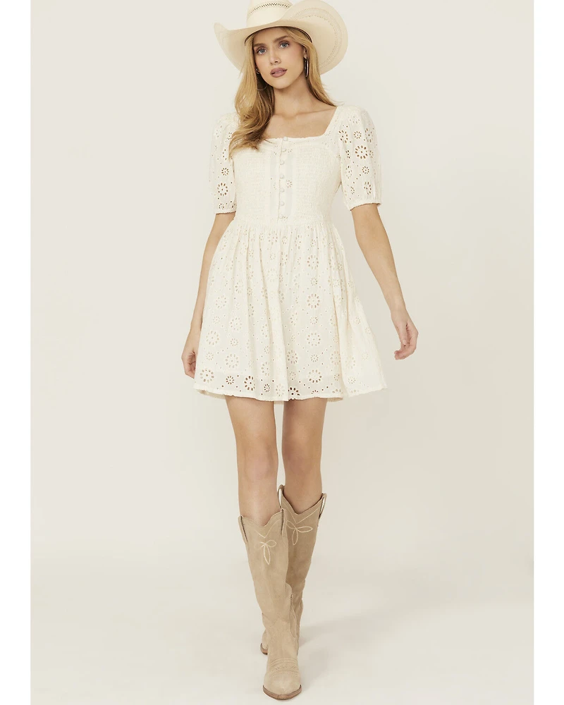 Rock & Roll Denim Women's Eyelet Short Sleeve Mini Dress