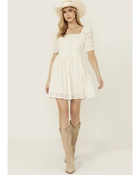 Rock & Roll Denim Women's Eyelet Short Sleeve Mini Dress