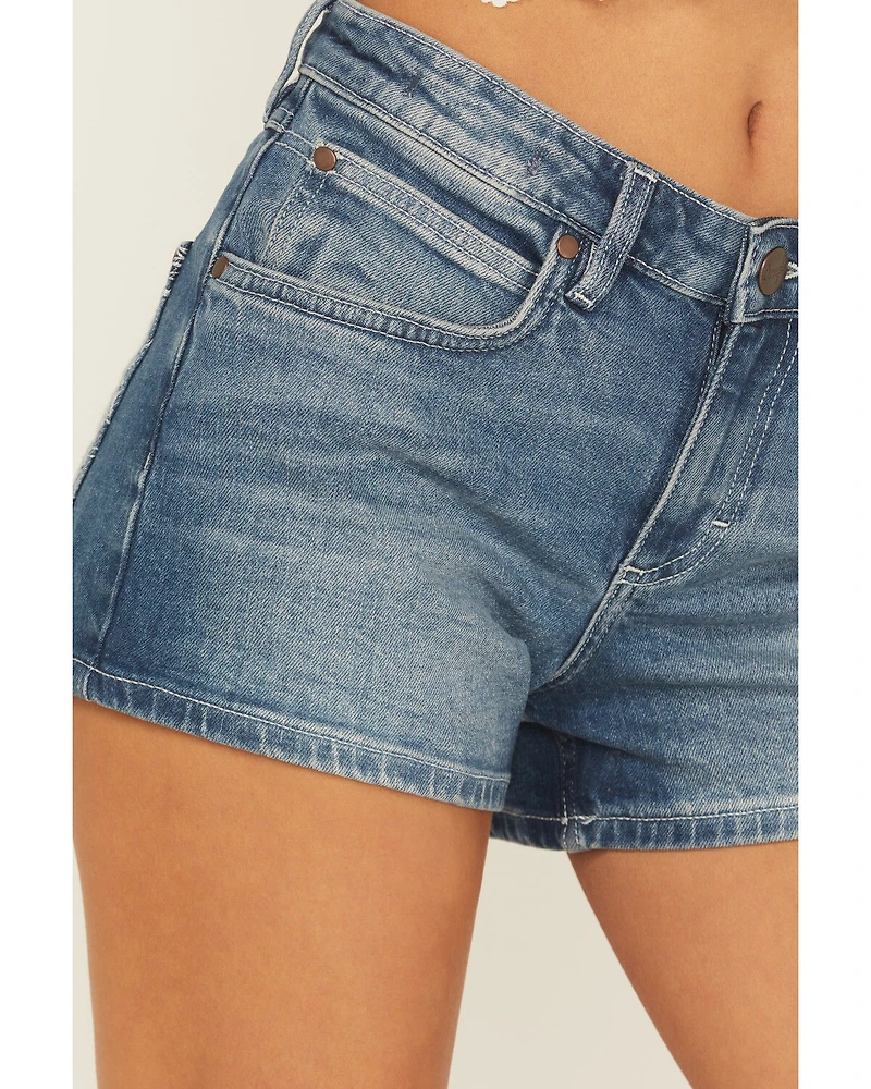 Wrangler Retro Women's Mae Medium Wash Mid Rise Floral Pocket Denim Shorts