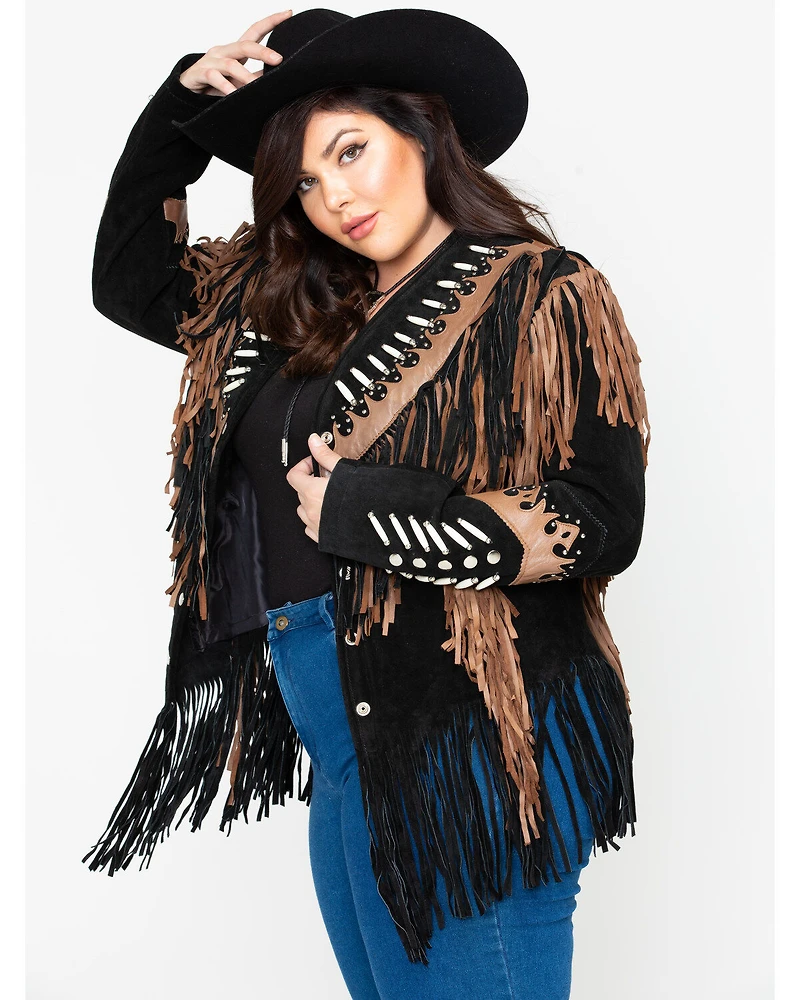 Liberty Wear Black Fringe Leather Jacket - Plus