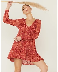 Beyond The Radar Women's Red Long Sleeve Knit Mini Dress