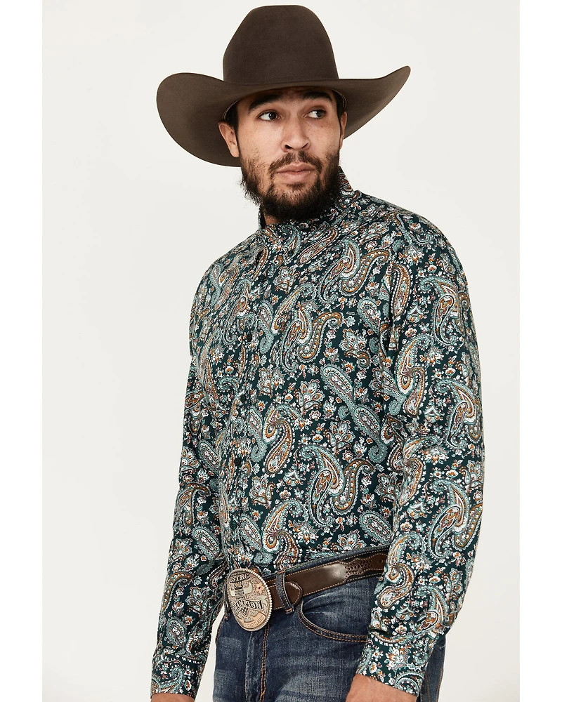 Cinch Men's Paisley Print Long Sleeve Button-Down Western Shirt