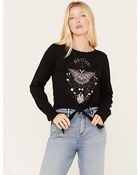 Shyanne Women's Tie-Front Butterfly Graphic Long Sleeve Tee