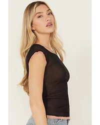 Free People Women's Double Take Short Sleeve Mesh Tee