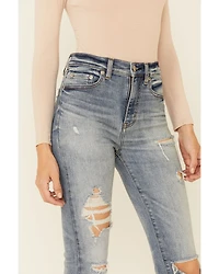 Daze Denim Women's Light Wash Distressed High Rise Straight Jeans