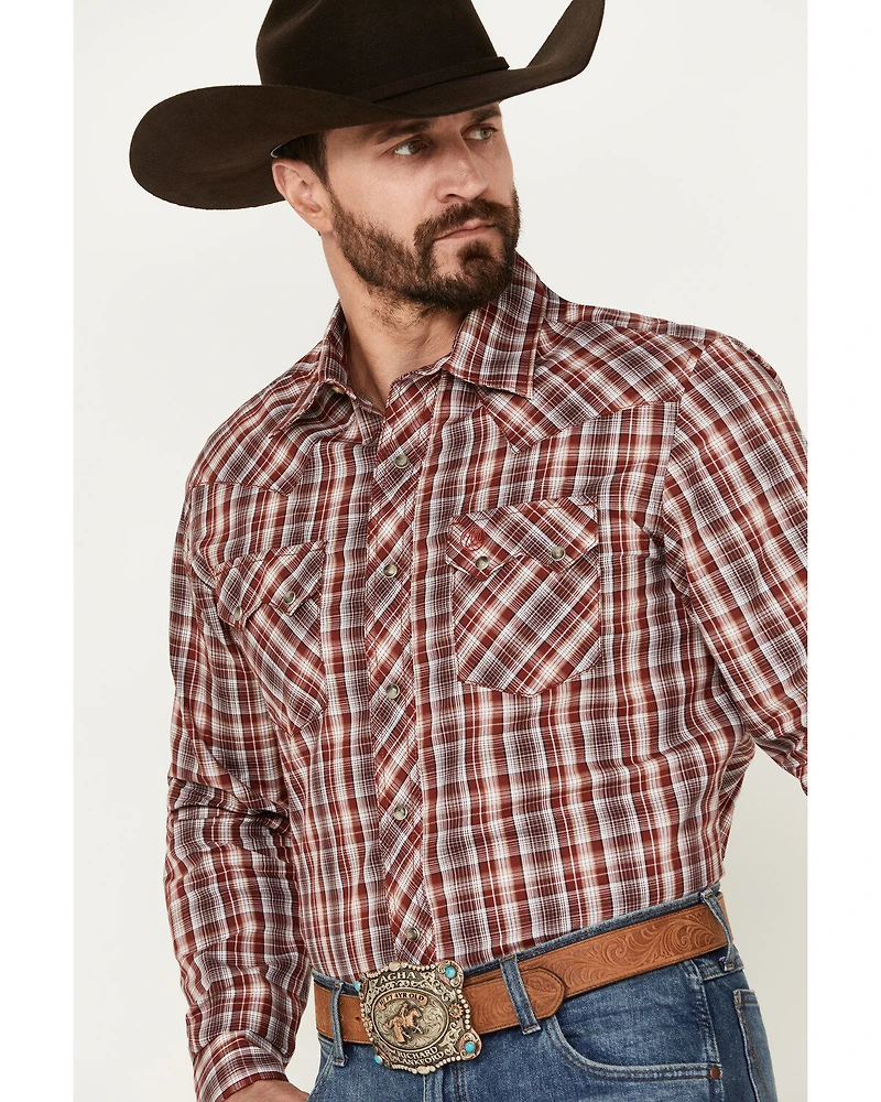Wrangler Retro Men's Plaid Print Long Sleeve Snap Western Shirt