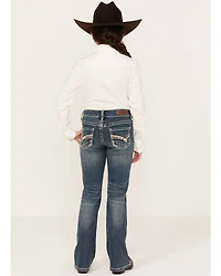 Rock & Roll Denim Girls' Medium Wash Cow Pocket Stretch Bootcut Jeans