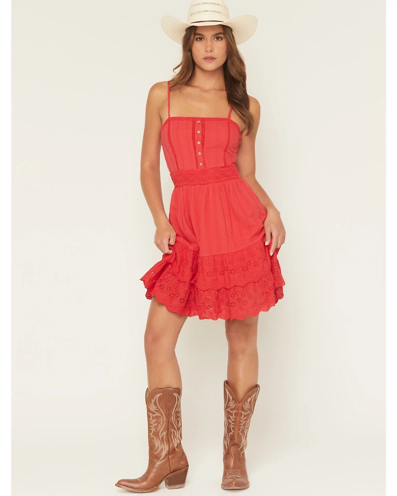 Miss Me Women's Sleeveless Eyelet Trim Mini Dress