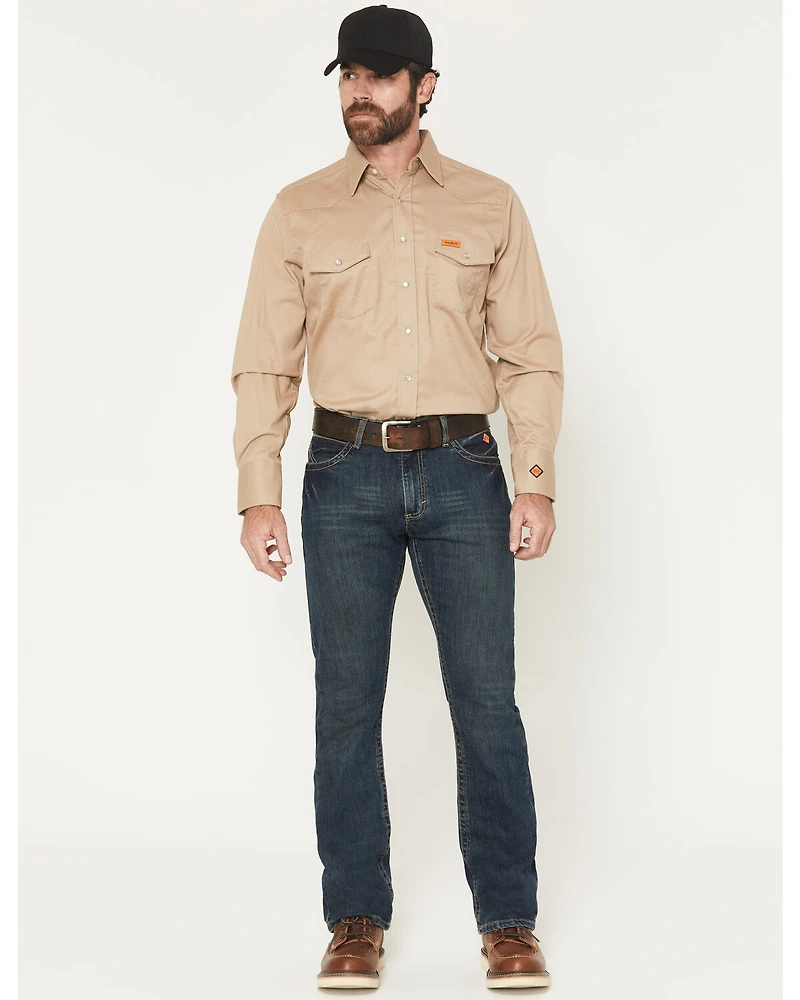 Wrangler Men's FR Dark Wash Vintage Slim Bootcut Stretch Denim Jeans