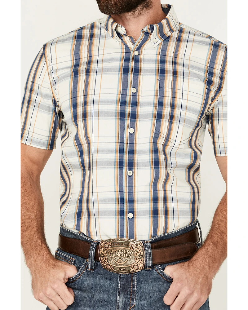 Cody James Men's Plaid Print Short Sleeve Button-Down Stretch Western Shirt
