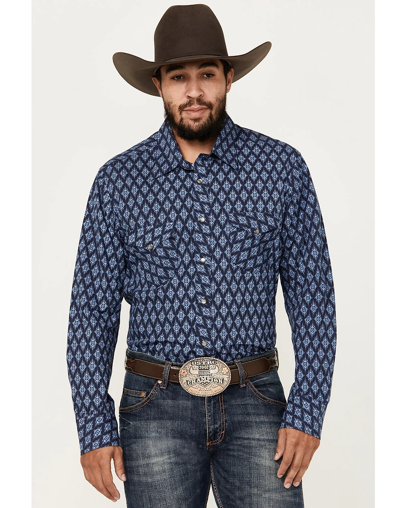 Rock & Roll Denim Men's Medallion Print Vintage Long Sleeve Snap Western Shirt