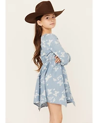 Wrangler Girls' Butterfly Print Denim Long Sleeve Dress