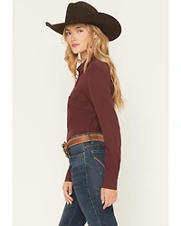 Shyann Women's Solid Long Sleeve Button-Down Stretch Performance Shirt