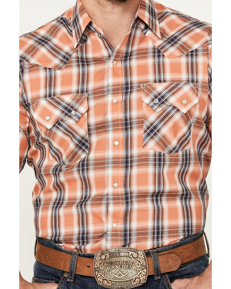 Ely Walker Men's Plaid Print Short Sleeve Pearl Snap Western Shirt