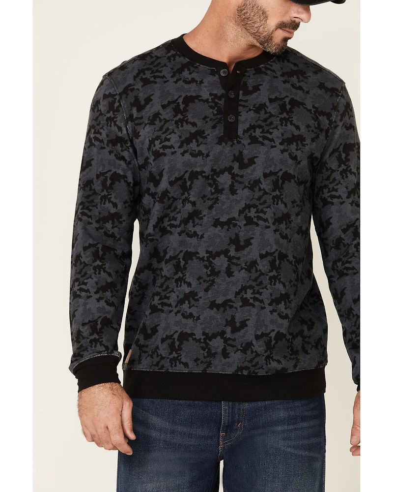 Moonshine Spirit Men's Alpha Bravo Camo Print Long Sleeve Henley T-Shirt