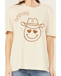 Blue B Women's Embroidered Smiley Rodeo Short Sleeve Graphic Tee