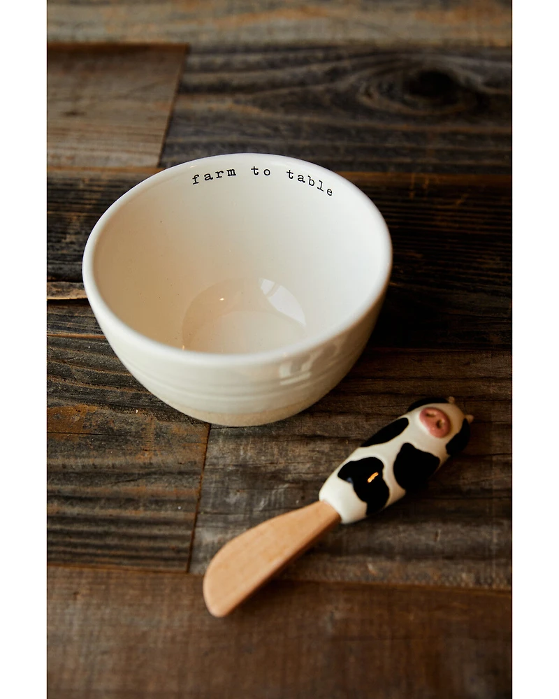 Mud Pie Cow Tidbit Bowl And Spreader Set