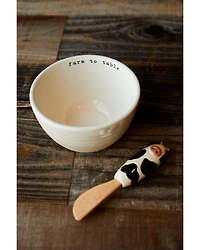 Mud Pie Cow Tidbit Bowl And Spreader Set