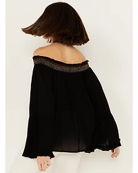 Panhandle Women's Embroidered Off the Shoulder Long Sleeve Top