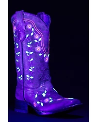 Corral Girls' Floral Embroidered Blacklight Western Boots - Square Toe