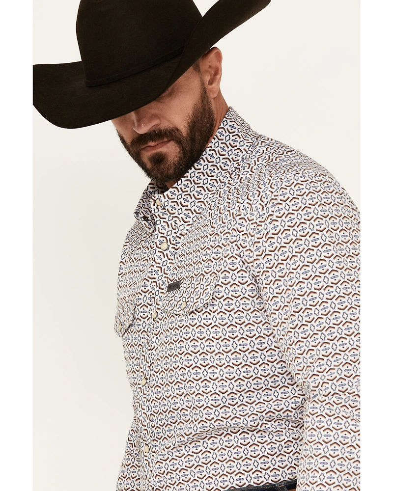 Panhandle Select Men's Southwestern Geo Print Long Sleeve Snap Performance Stretch Western Shirt