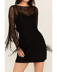 Idyllwind Women's Melvin Lace Fringe Long Sleeve Mini Dress