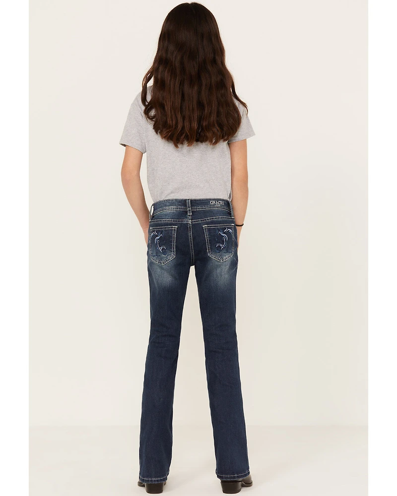 Grace LA Girls' Medium Wash Horse Outline Bootcut Jeans